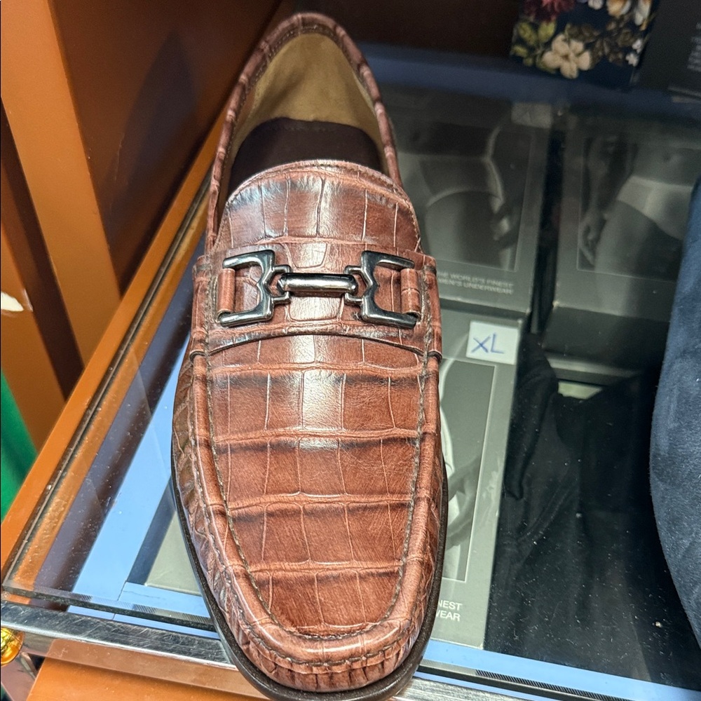 Bruno Magli Croc-Embossed Brown Loafers